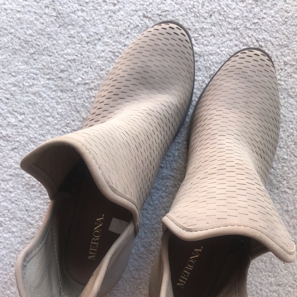 Merona Lucile Laser Cut-Out Booties, Taupe